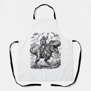 ヴィンテージ風の彫版技法を使った恐竜にまたがる騎手 グラフィックTシャツ_1 エプロン