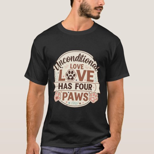 ヴィンテージ風の愛犬グラフィック「無条件の愛には四本の足がある」 Tシャツ (正面)