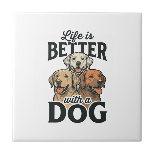 ヴィンテージ風の犬と一緒なら人生もっと素敵_Vector Design_1 タイル (正面)