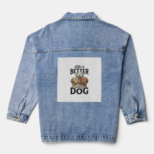 ヴィンテージ風の犬と一緒なら人生もっと素敵_Vector Design_1 デニムジャケット (裏面)