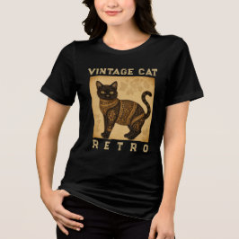 ヴィンテージ風の猫 レトロ アンティークスタイル トライブレンドTシャツ