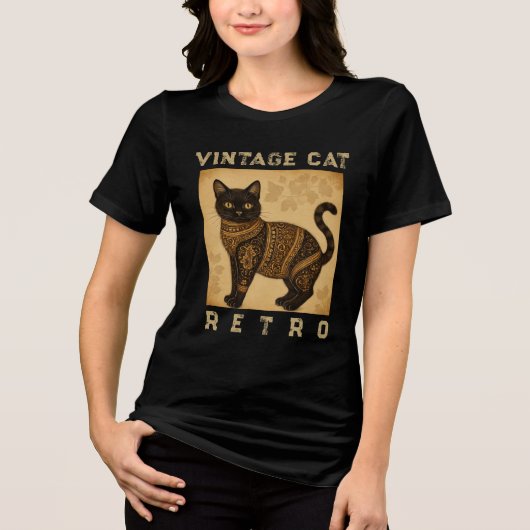 ヴィンテージ風の猫 レトロ アンティークスタイル トライブレンドＴシャツ (正面)