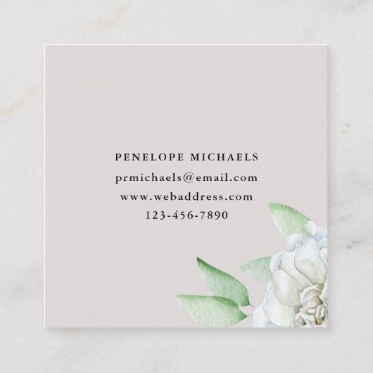 ヴィンテージ風の白い水彩花 スクエア名刺 (裏面)