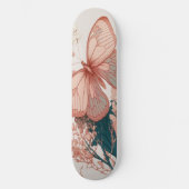 ヴィンテージ風の花に止まる蝶 スケートボード (正面)