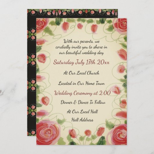 ヴィンテージ風の花 招待状 (正面/裏面)