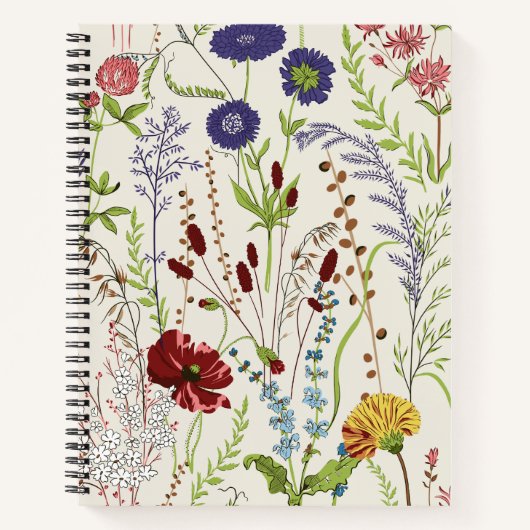 ヴィンテージ風の草原の野花の植物画 ノートブック (正面)