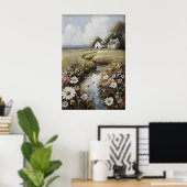 ヴィンテージ風の野の花畑の絵、プリント可能 ポスター (ホームオフィス)