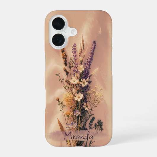 ヴィンテージ風の野の花 カスタムネーム iPhone 16ケース (裏面)
