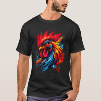 ヴィンテージ風の雄鶏 ニワトリの闘争ファン ペイントデザイン Tシャツ