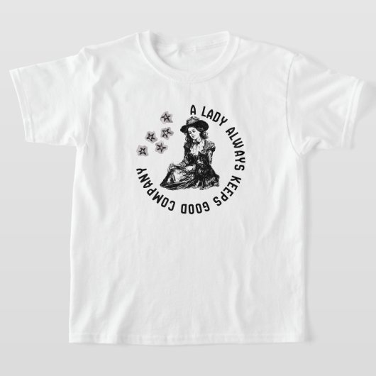 ヴィンテージ風の魔女のような女性と犬のイラスト Tシャツ (レイダウン)