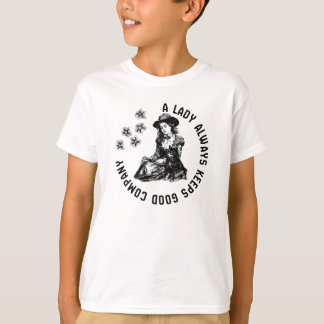 ヴィンテージ風の魔女のような女性と犬のイラスト Tシャツ