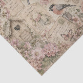 ヴィンテージ風の鳥とピンクの花のアンティークな手書きメモ 薄葉紙 (詳細)