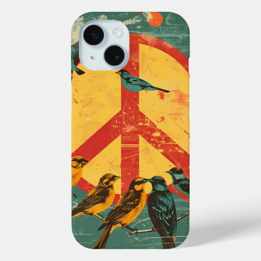 ヴィンテージ風の鳥と平和のシンボルのスマホケース Case-Mate iPhoneケース (裏面)