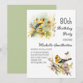 ヴィンテージ風の鳥 アメリカゴシキヒワ 80歳の誕生日 招待状 (正面/裏面)