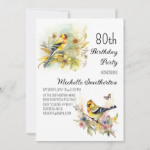 ヴィンテージ風の鳥 アメリカゴシキヒワ 80歳の誕生日