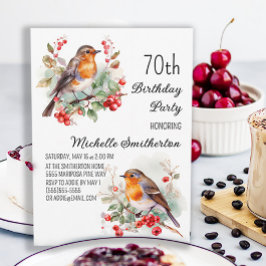 ヴィンテージ風の鳥 コマドリ 70歳の誕生日 招待状