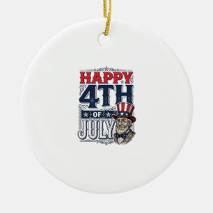 ヴィンテージ風アメリカ国旗 7月4日 記念Tシャツ デザイン_1 セラミックオーナメント
