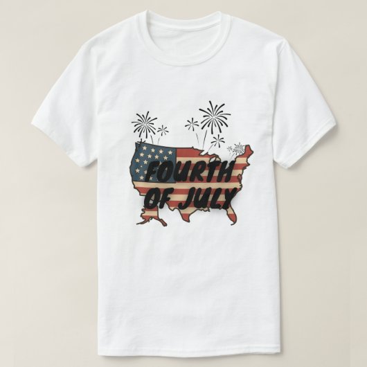 ヴィンテージ風アメリカ愛国主義 7月4日アメリカ地図デザイン Tシャツ (デザイン正面)