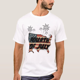 ヴィンテージ風アメリカ愛国主義 7月4日アメリカ地図デザイン Tシャツ