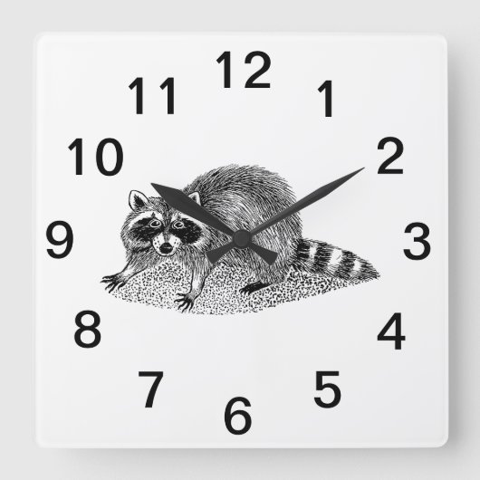 ヴィンテージ風アライグマのマスク スクエア壁時計 (正面)