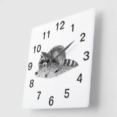 ヴィンテージ風アライグマのマスク スクエア壁時計 (傾斜)
