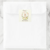 ヴィンテージ風イースターのうさぎのリース スクエアシール (バッグ)