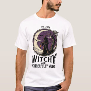ヴィンテージ風ウィッチTシャツ スプーキーな月のハロウィンアート Tシャツ