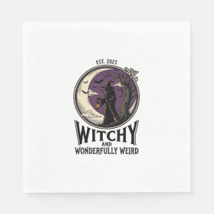 ヴィンテージ風ウィッチTシャツ スプーキーな月 ハロウィンアート スタンダードランチョンナプキン