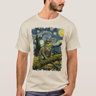 ヴィンテージ風カエル ゴッホ風 星月夜 グラフィック Tシャツ