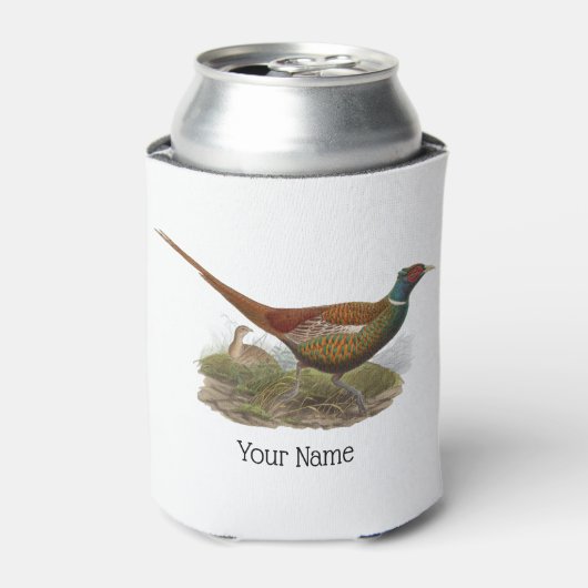 ヴィンテージ風キジ狩猟鳥のイラスト カラー 缶クーラー (缶正面)