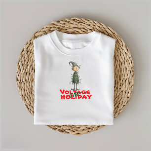 ヴィンテージ風キャラクターのエルフがライトに絡まる アイロニカルなデザイン Tシャツ