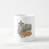ヴィンテージ風キリスト教のタイポグラフィ デザイン Jesus Everything コーヒーマグカップ (中央)