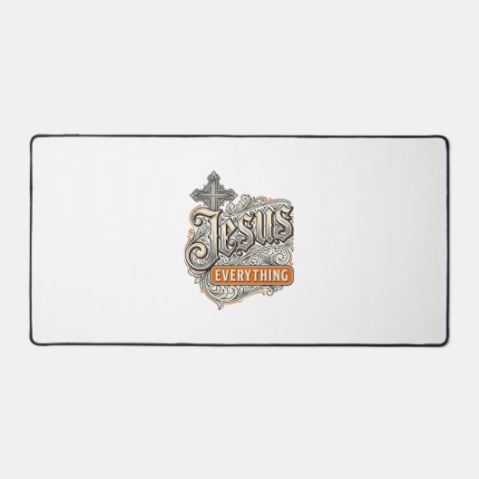 ヴィンテージ風キリスト教のタイポグラフィ デザイン Jesus Everything デスクマット (正面)