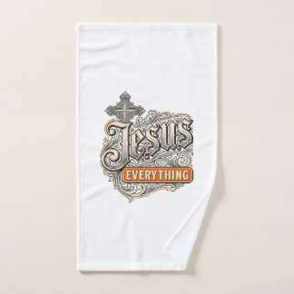 ヴィンテージ風キリスト教のタイポグラフィ デザイン Jesus Everything ハンドタオル