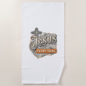 ヴィンテージ風キリスト教のタイポグラフィ デザイン Jesus Everything ビーチタオル (正面)