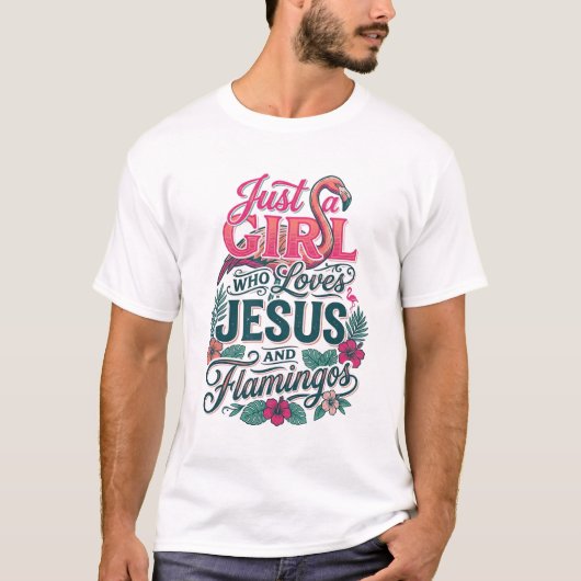 ヴィンテージ風クリスチャン+フラミンゴ+ガール Tシャツ (正面)