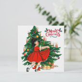 ヴィンテージ風クリスマスツリーのクリスマスカード カード (スタンド正面)