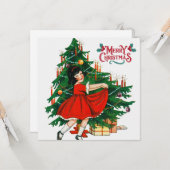 ヴィンテージ風クリスマスツリーのクリスマスカード カード (正面/裏面インサイチュ)