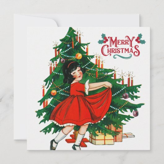 ヴィンテージ風クリスマスツリーのクリスマスカード カード (正面)