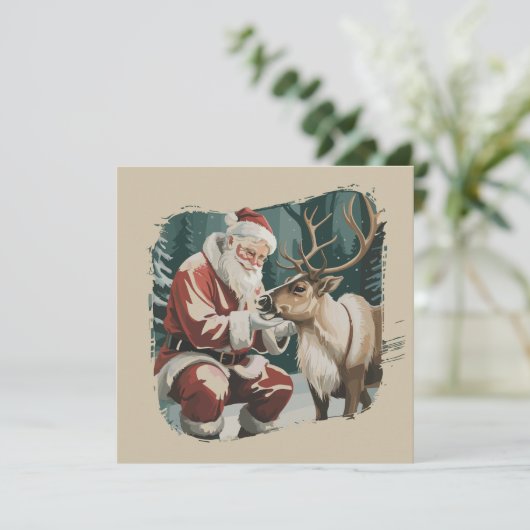 ヴィンテージ風クリスマスレトロサンタとトナカイ シーズンカード (スタンド正面)