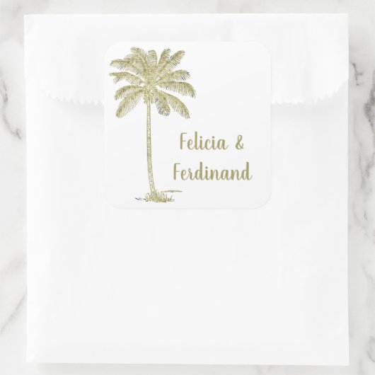 ヴィンテージ風ココナッツパームツリー スクエアシール (バッグ)