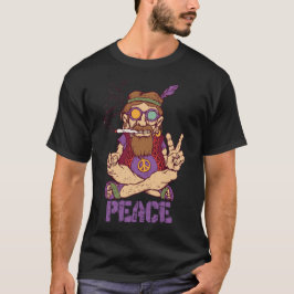 ヴィンテージ風ダストレスデザイン男性ピースサイン Tシャツ