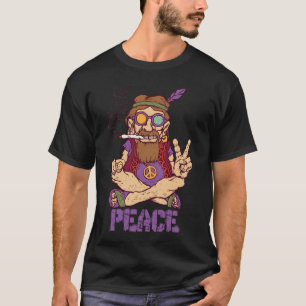 ヴィンテージ風ダストレスデザイン男性ピースサイン Tシャツ