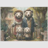 ヴィンテージ風デコパージュ 森のクマの家族 双子の子熊 薄葉紙 (正面)