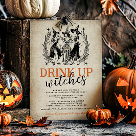 ヴィンテージ風ハロウィンパーティーの女の子向け「魔法使いの飲んべえ」パーティー 招待状