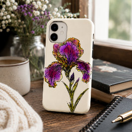 ヴィンテージ風ヒゲアヤメのボタニカルスマホケース iPhone 16 PLUSケース