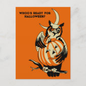 ヴィンテージ風フクロウとカボチャのハロウィン カスタムメッセージカード ポストカード (正面)