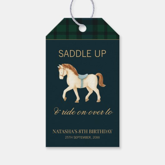 ヴィンテージ風プレッピー馬の誕生日デザイン ギフトタグ (正面)