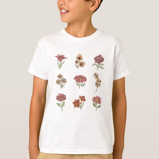 ヴィンテージ風ボタニカルな野花のデザイン Tシャツ (正面)