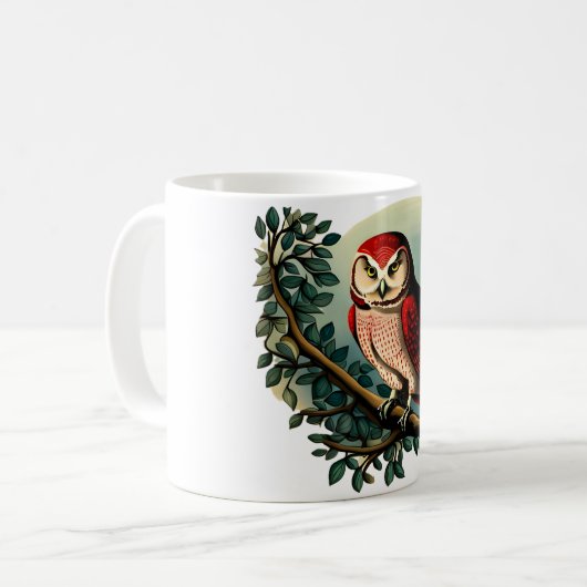 ヴィンテージ風マンガフクロウイラストレーション コーヒーマグカップ (正面左)